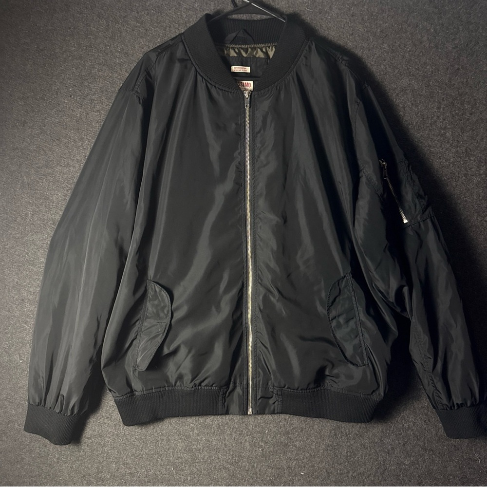 MOSSIMO MENS XL BLACK JACKET WATERPROOF FULL‎ ZIP RIBBED CUFF POCKETS VARSITY